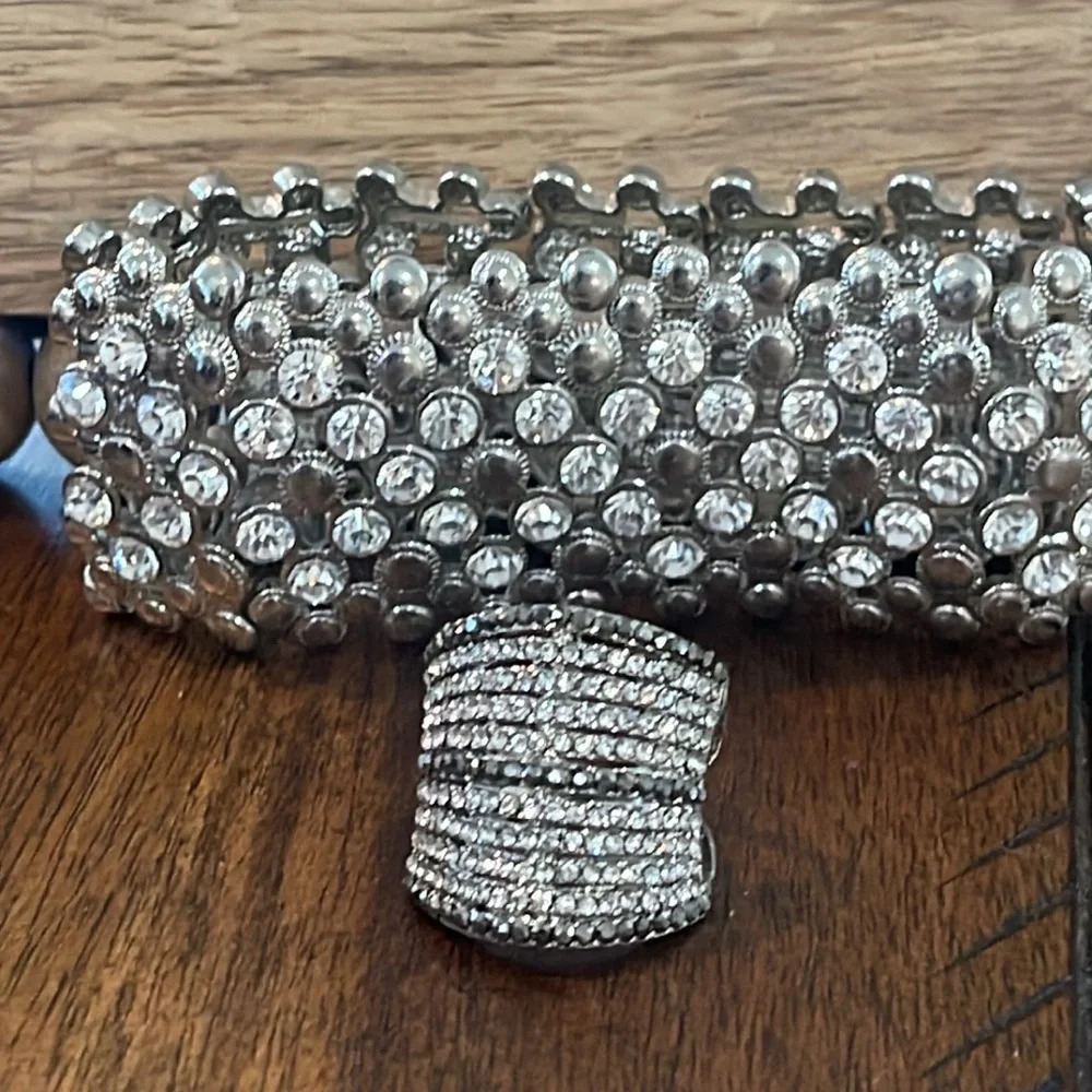 Ring size 8 bracelet rhinestone paved silver tone bling bling fashion jewelry - Picture 14 of 17